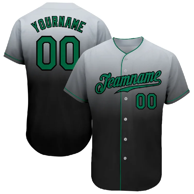 Personalized Baseball Jerseys For Player Gifts-Custom Gray Kelly Green-Black Authentic Fade Fashion Baseball Jersey