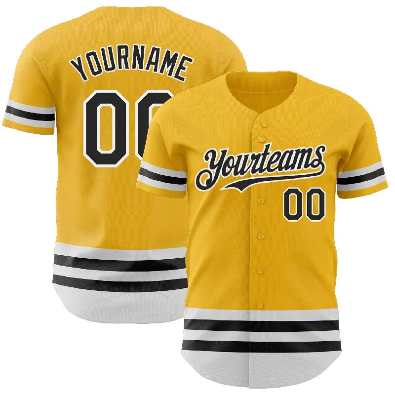 Personalized Baseball Jerseys For Local Community Events-Custom Gold Black-White Line Authentic Baseball Jersey