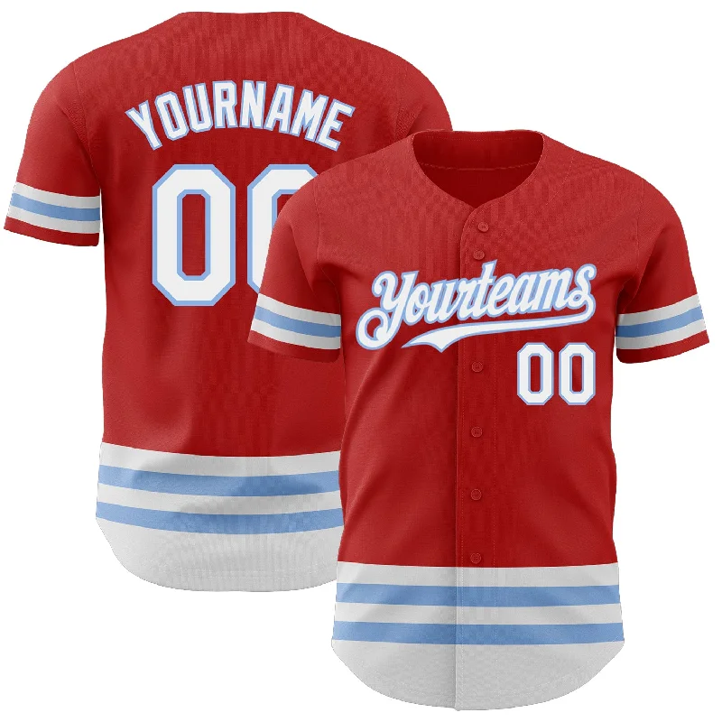 Custom Baseball Jerseys For Club Teams-Custom Red White-Light Blue Line Authentic Baseball Jersey