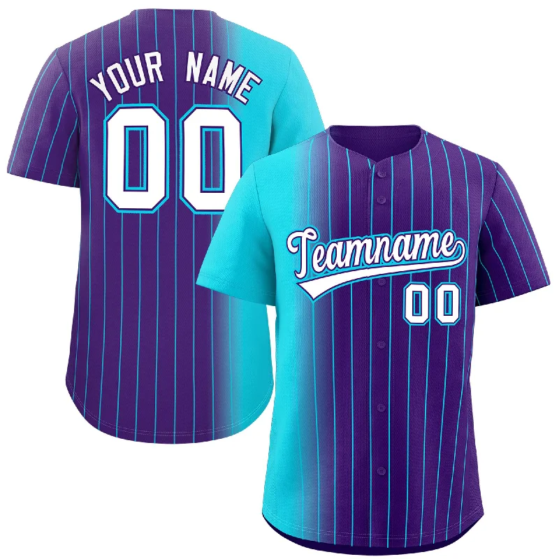 Baseball Jerseys With Custom Team Logos & Colors-Custom Purple Sky Blue Pinstripe Personalized Gradient Authentic Baseball Jersey