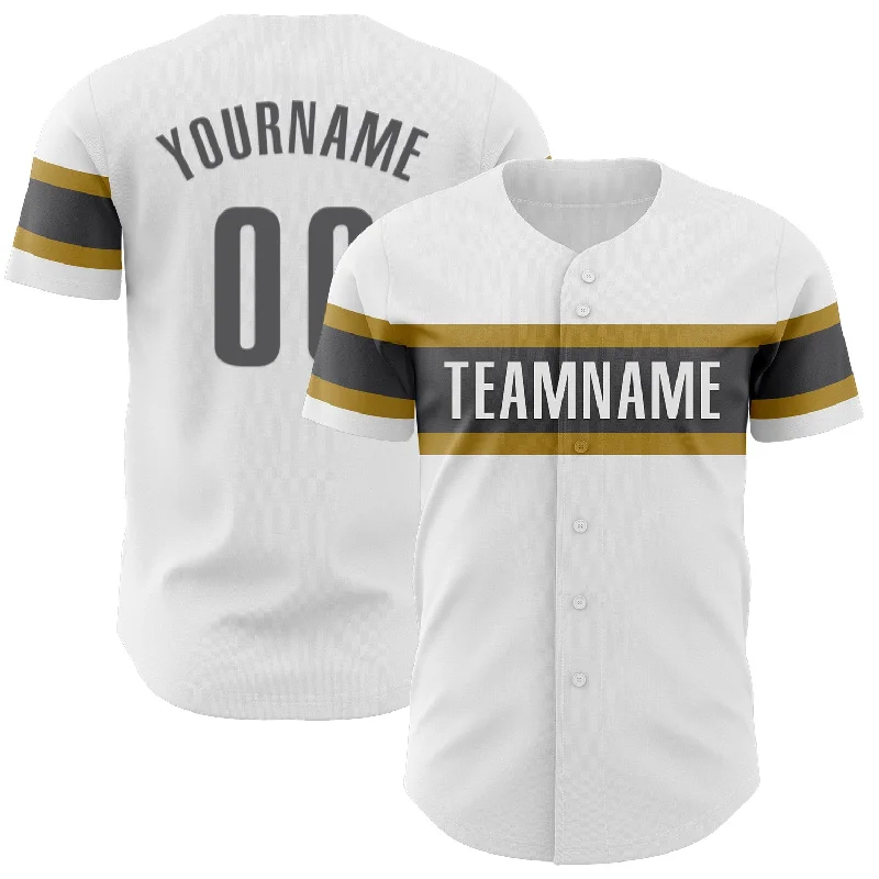 Baseball Jerseys With Player Names & Numbers-Custom White Steel Gray-Old Gold Authentic Baseball Jersey