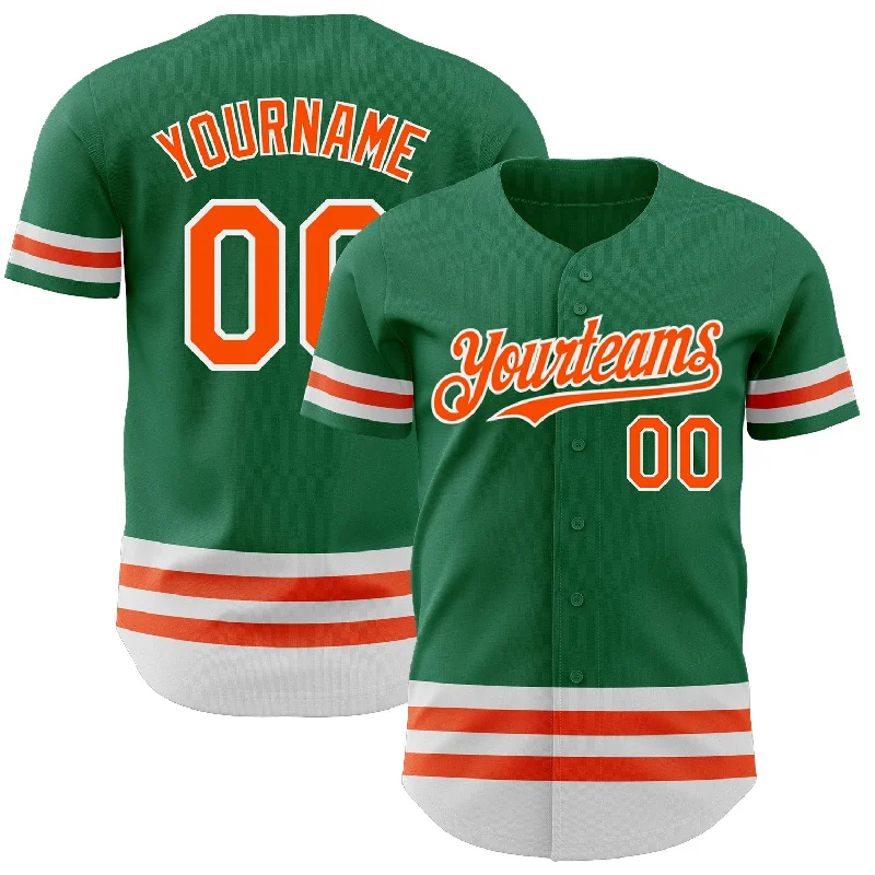 Custom Baseball Jerseys For Group Discounts-Custom Kelly Green Orange-White Line Authentic Baseball Jersey