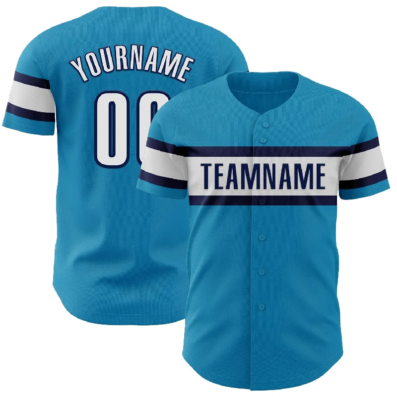 Personalized Baseball Jerseys For Special Matches-Custom Panther Blue White-Navy Authentic Baseball Jersey