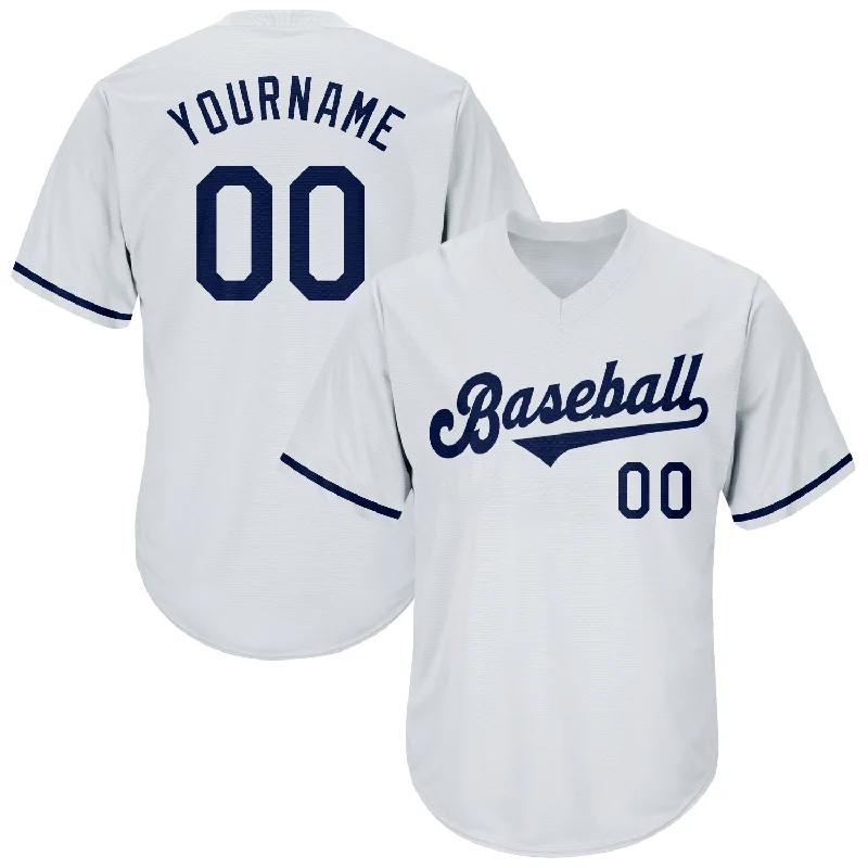 Personalized Baseball Jerseys For High School Leagues-Custom White Navy Authentic Throwback Rib-Knit Baseball Jersey Shirt