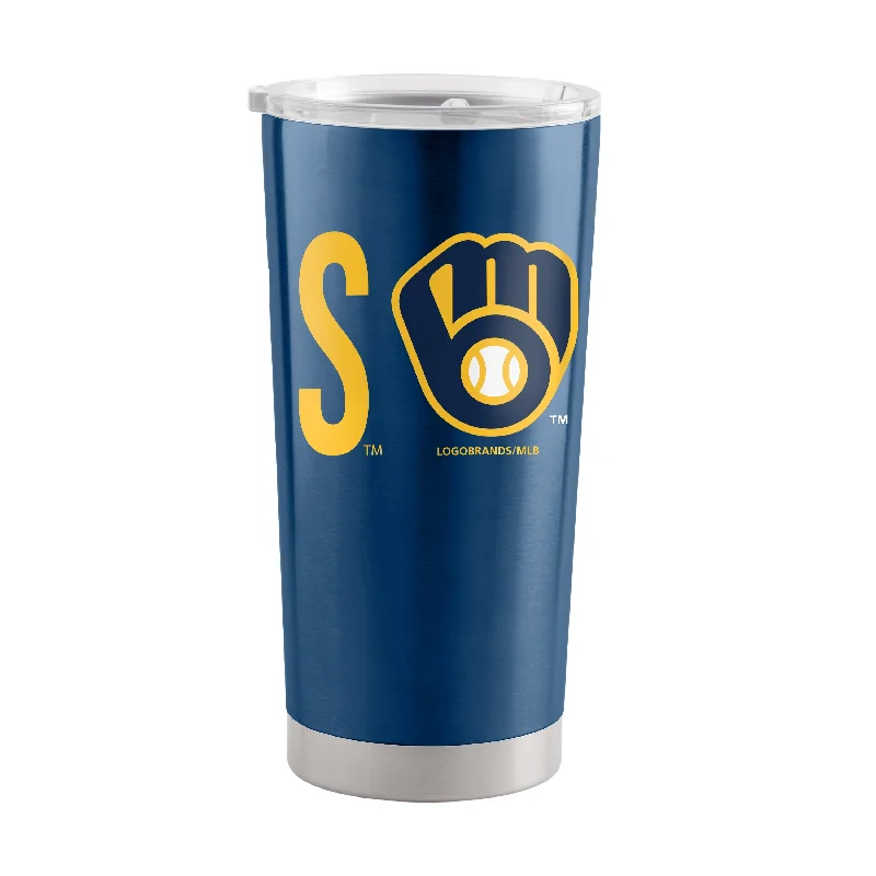 Custom Team Mugs With Event Logos-Milwaukee Brewers 20oz Overtime Stainless Steel Tumbler