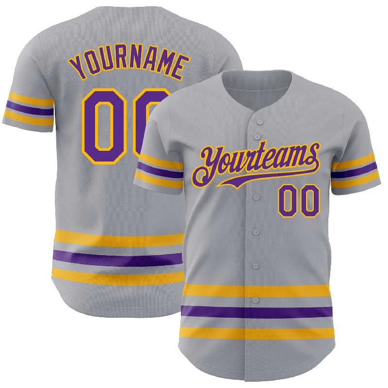 Baseball Jerseys For Player Appreciation-Custom Gray Purple-Gold Line Authentic Baseball Jersey