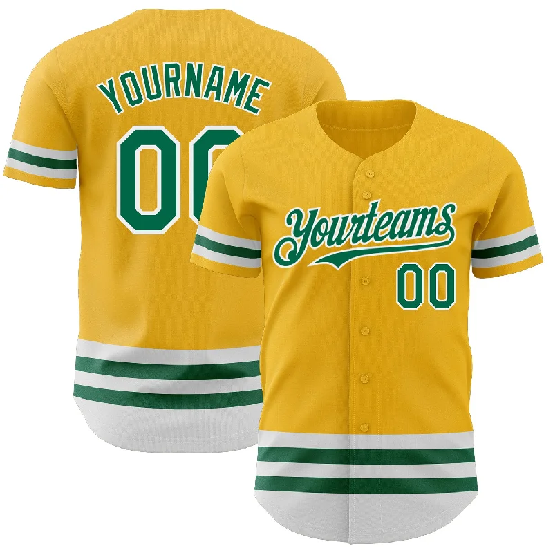 Baseball Jerseys With Custom Team Logos & Colors-Custom Gold Kelly Green-White Line Authentic Baseball Jersey