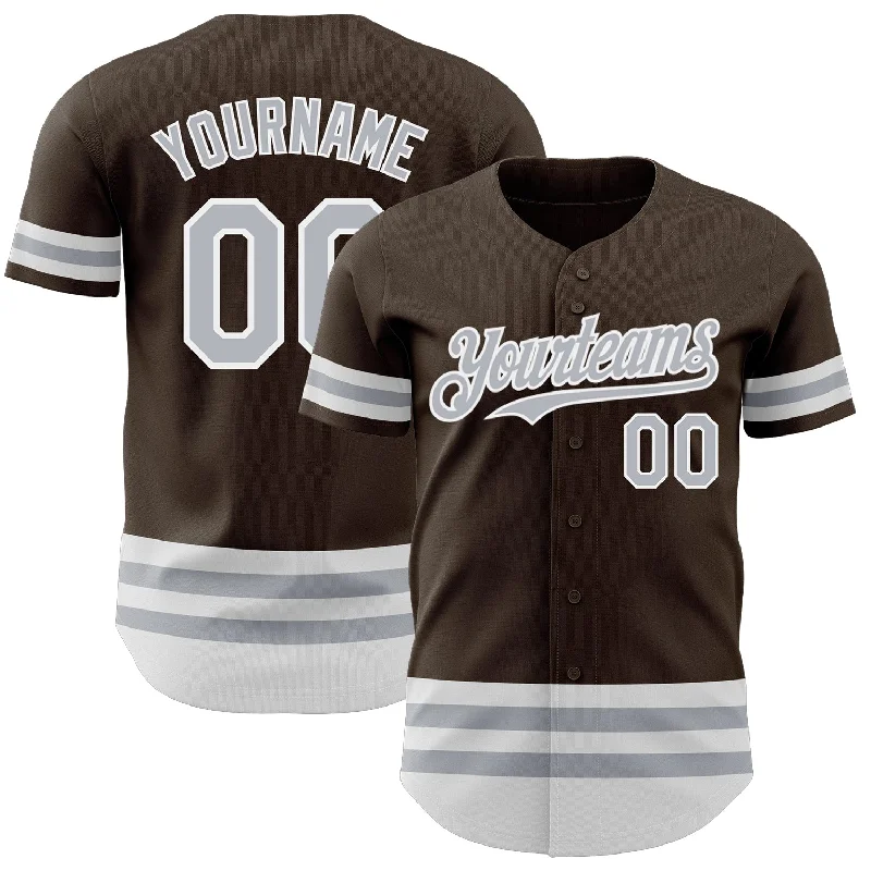 Baseball Jerseys With Custom Neck & Sleeve Designs-Custom Brown Gray-White Line Authentic Baseball Jersey