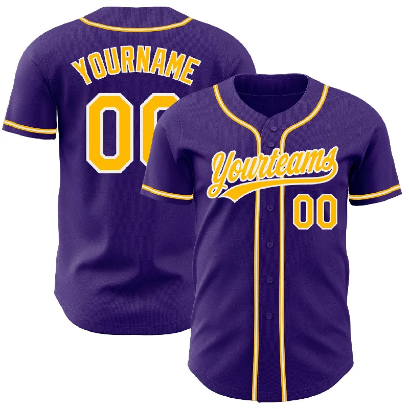 Baseball Jerseys With Custom Patches & Designs-Custom Purple Gold-White Authentic Baseball Jersey