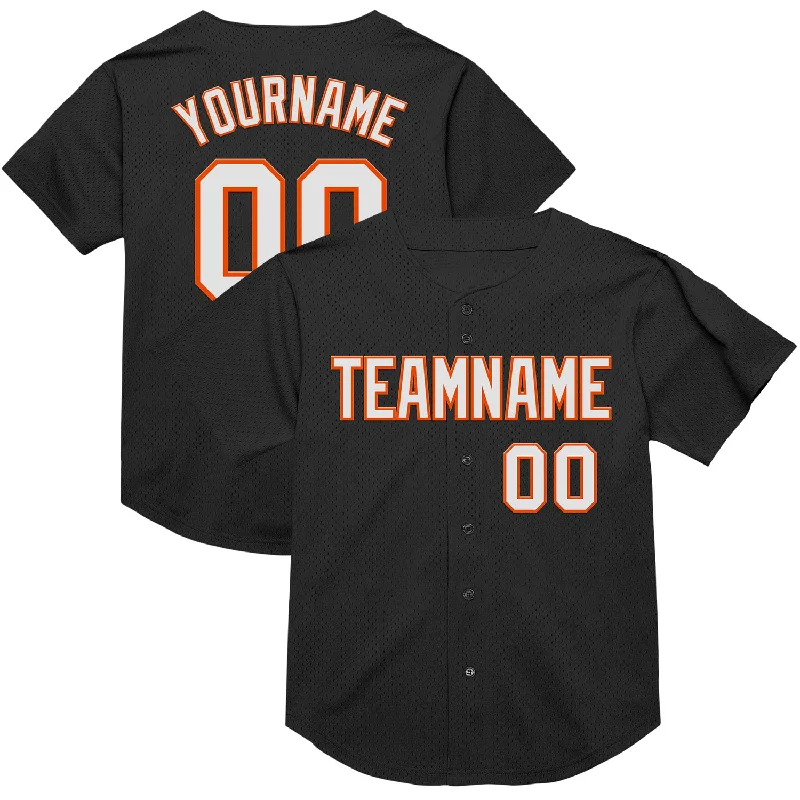 Baseball Jerseys With Player Names & Numbers-Custom Black White-Orange Mesh Authentic Throwback Baseball Jersey