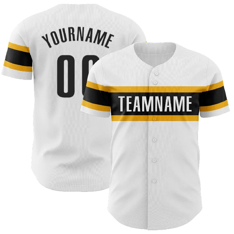 Custom Baseball Jerseys With Premium Quality Fabric-Custom White Black-Gold Authentic Baseball Jersey