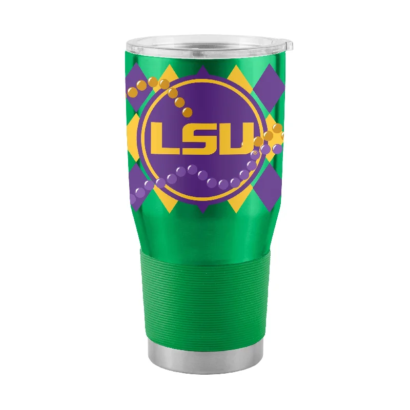 Team Mugs With Custom Artwork-LSU 30oz Mardi Gras Stainless Tumbler