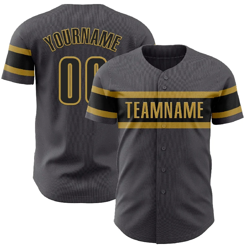 Baseball Jerseys With Custom Fit & Sizes-Custom Steel Gray Black-Old Gold Authentic Baseball Jersey