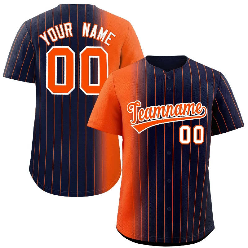 Personalized Baseball Jerseys For Player Gift Sets-Custom Navy Orange Pinstripe Personalized Gradient Authentic Baseball Jersey