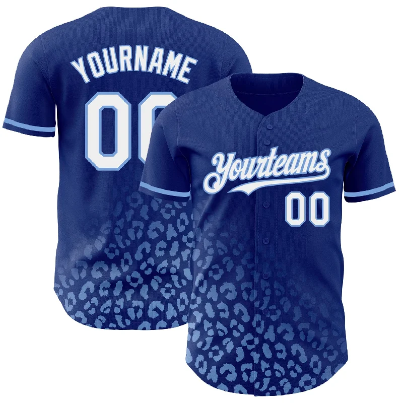 Personalized Baseball Jerseys For Team Anniversaries-Custom Royal White-Light Blue 3D Pattern Design Leopard Print Fade Fashion Authentic Baseball Jersey