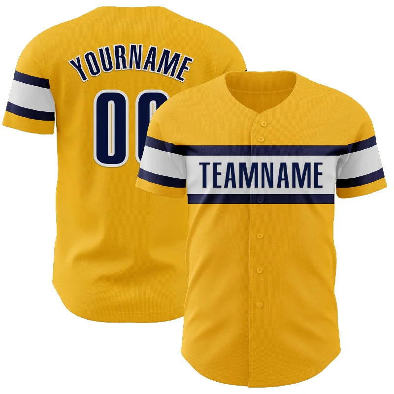 Customizable Baseball Jerseys-Custom Gold Navy-White Authentic Baseball Jersey