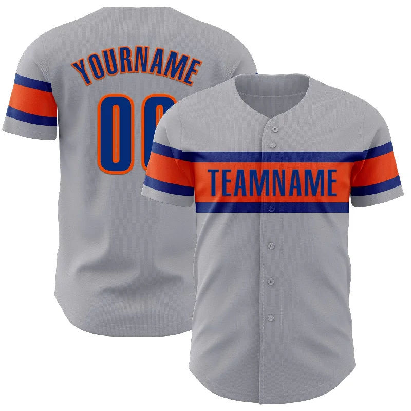 Baseball Jerseys With Player Names & Charity Logos-Custom Gray Royal-Orange Authentic Baseball Jersey