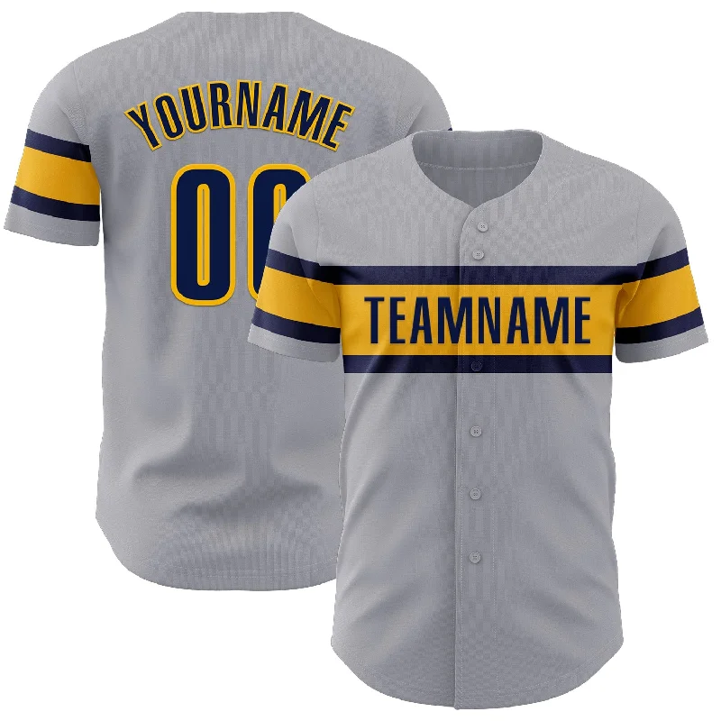 Baseball Jerseys With Custom Embroidery For Leagues-Custom Gray Navy-Gold Authentic Baseball Jersey