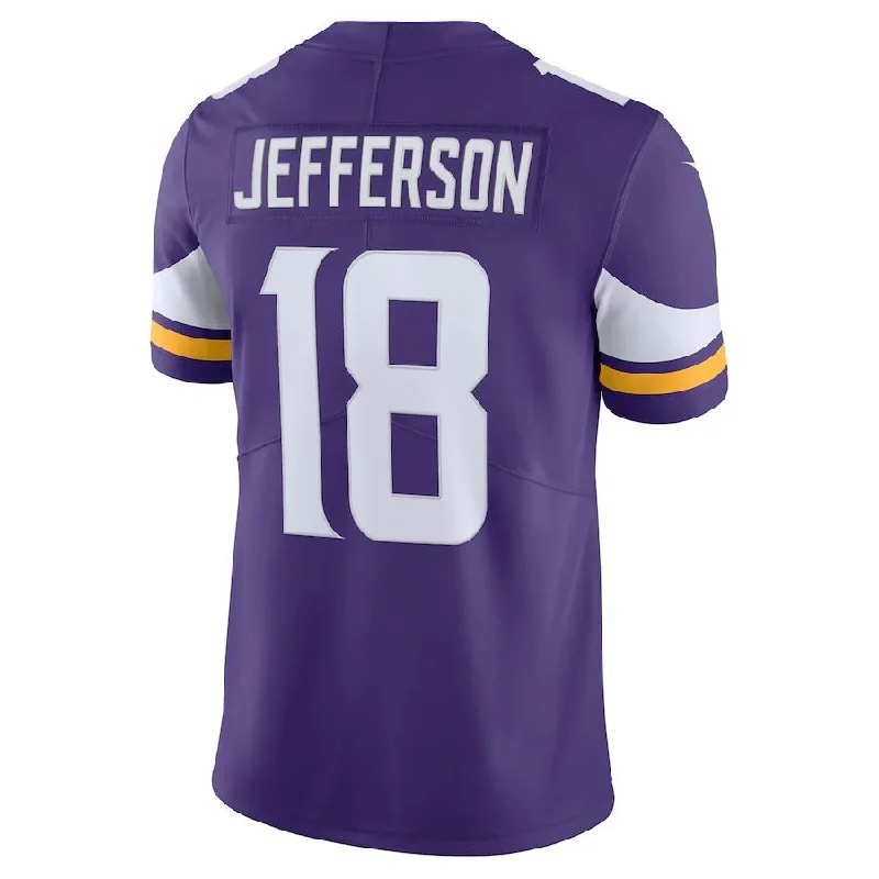 Custom Rugby Jerseys With Patches-MN.Vikings #18 Justin Jefferson Purple Vapor Limited Jersey Stitched American Football Jerseys