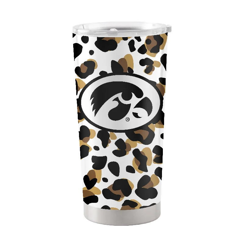 Personalized Team Mugs For Fan Engagement-Iowa 20oz Leopard Stainless Steel Tumbler