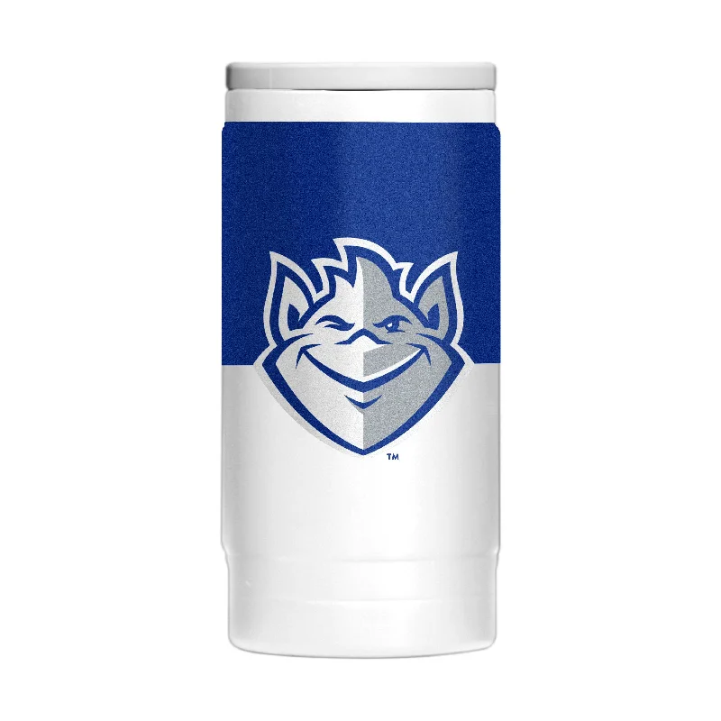 Team Mugs With Custom Artwork & Designs-Saint Louis Univ 12oz Colorblock Powder Coat Slim Can Coolie