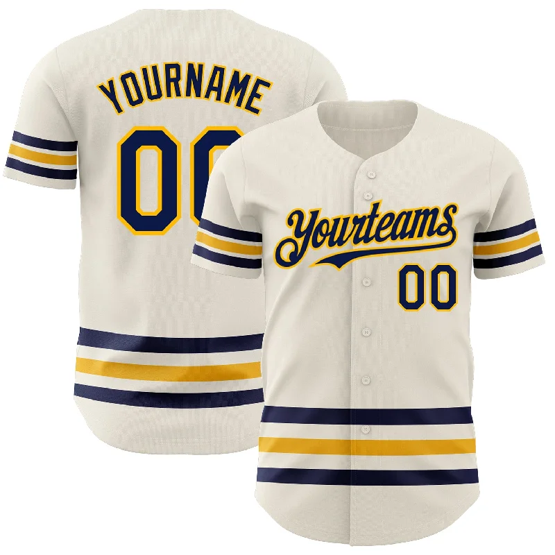 Personalized Baseball Jerseys For Local Leagues-Custom Cream Navy-Gold Line Authentic Baseball Jersey