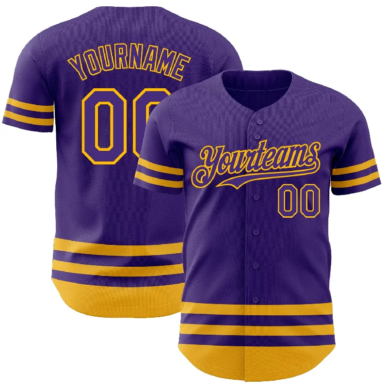 Baseball Jerseys For School Competitions-Custom Purple Gold Line Authentic Baseball Jersey