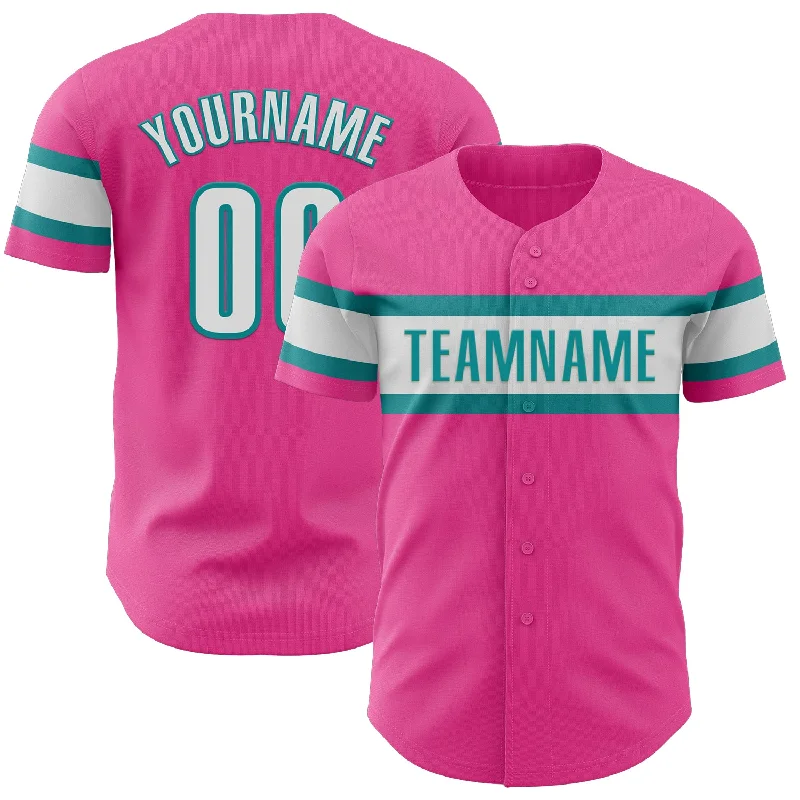 Baseball Jerseys With Custom Fabric Choices-Custom Pink White-Teal Authentic Baseball Jersey