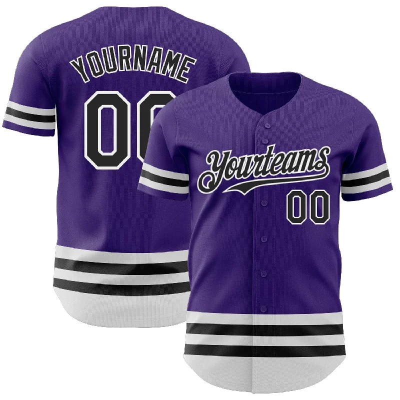 Custom Baseball Jerseys For Fans-Custom Purple Black-White Line Authentic Baseball Jersey