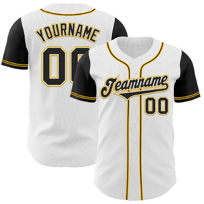 Baseball Jerseys With Team Slogans-Custom White Black-Gold Authentic Two Tone Baseball Jersey