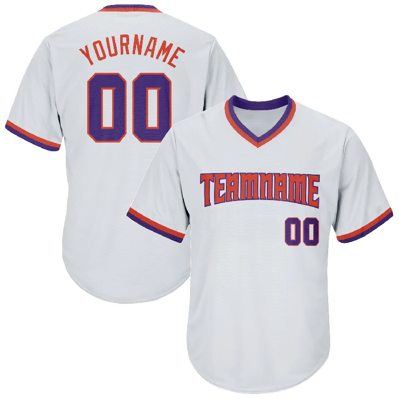 Personalized Baseball Jerseys For Special Matches-Custom White Purple-Orange Authentic Throwback Rib-Knit Baseball Jersey Shirt