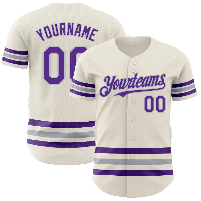 Baseball Jerseys With Custom Fit & Comfort-Custom Cream Purple-Gray Line Authentic Baseball Jersey