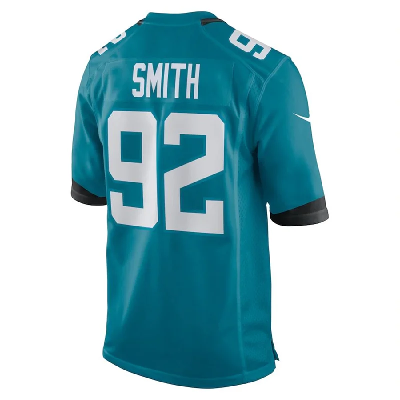 Custom Rugby Jerseys For Special Team Orders-J.Jaguars #92 Jordan Smith Teal Game Jersey Stitched American Football Jerseys