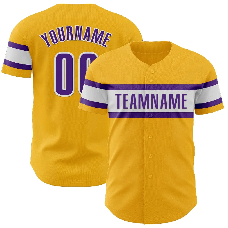 Custom Baseball Jerseys For Team Merchandise-Custom Gold Purple-White Authentic Baseball Jersey