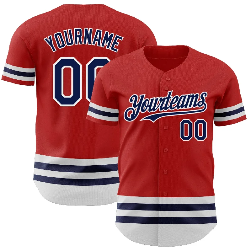 Personalized Baseball Jerseys For School Teams-Custom Red Navy-White Line Authentic Baseball Jersey