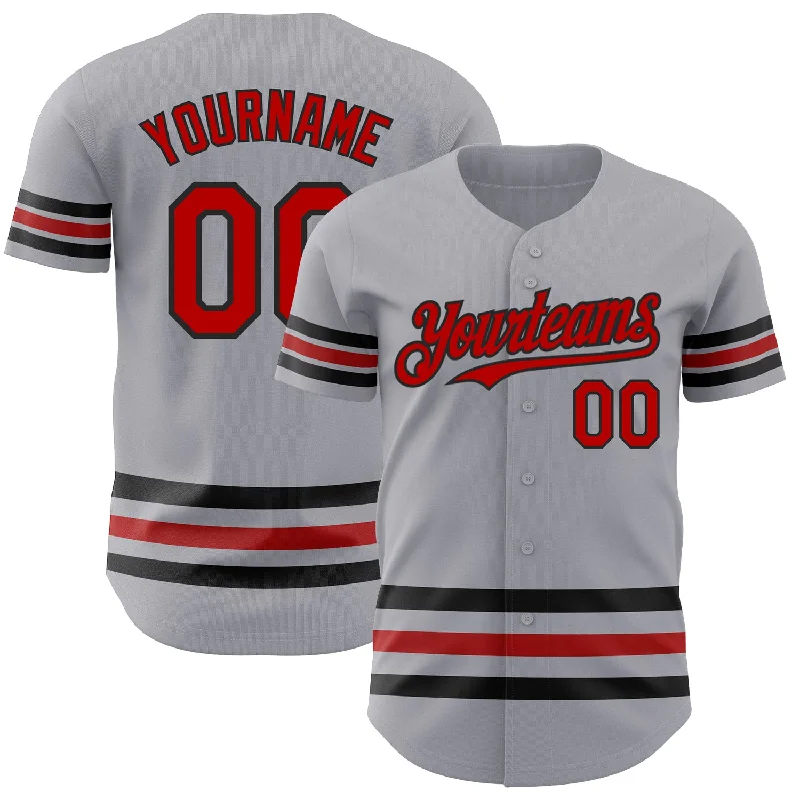 Baseball Jerseys With Player Numbers & Sponsorship Logos-Custom Gray Red-Black Line Authentic Baseball Jersey