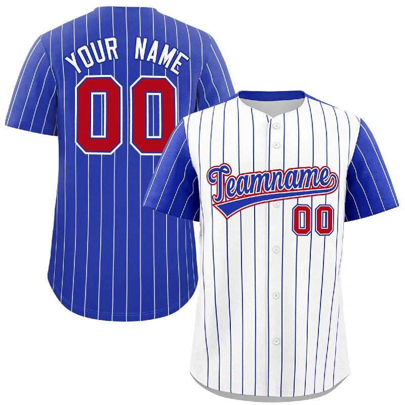 Custom Baseball Jerseys For Player Recognition-Custom White Royal Pinstripe Personalized Raglan Sleeves Authentic Baseball Jersey