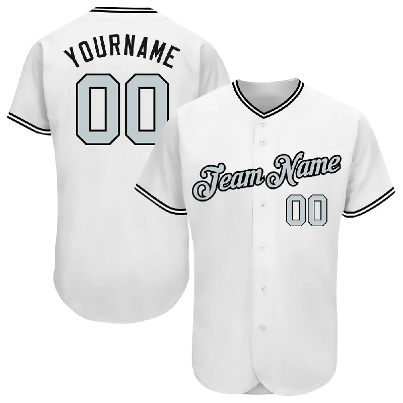 Custom Baseball Jerseys With Unique Designs-Custom White Silver-Black Authentic Baseball Jersey