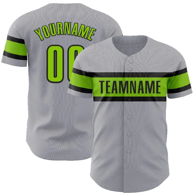 Baseball Jerseys For Corporate Sports Events-Custom Gray Neon Green-Black Authentic Baseball Jersey