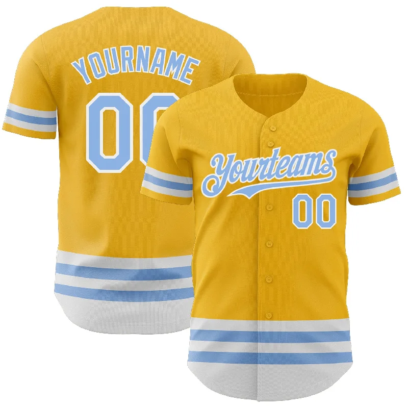 Custom Baseball Jerseys For College Fundraising-Custom Gold Light Blue-White Line Authentic Baseball Jersey