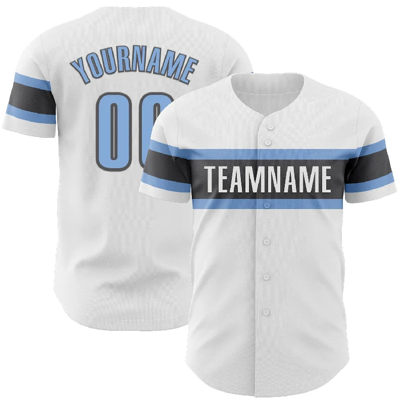 Personalized Baseball Jerseys For Gift Giving-Custom White Light Blue-Steel Gray Authentic Baseball Jersey