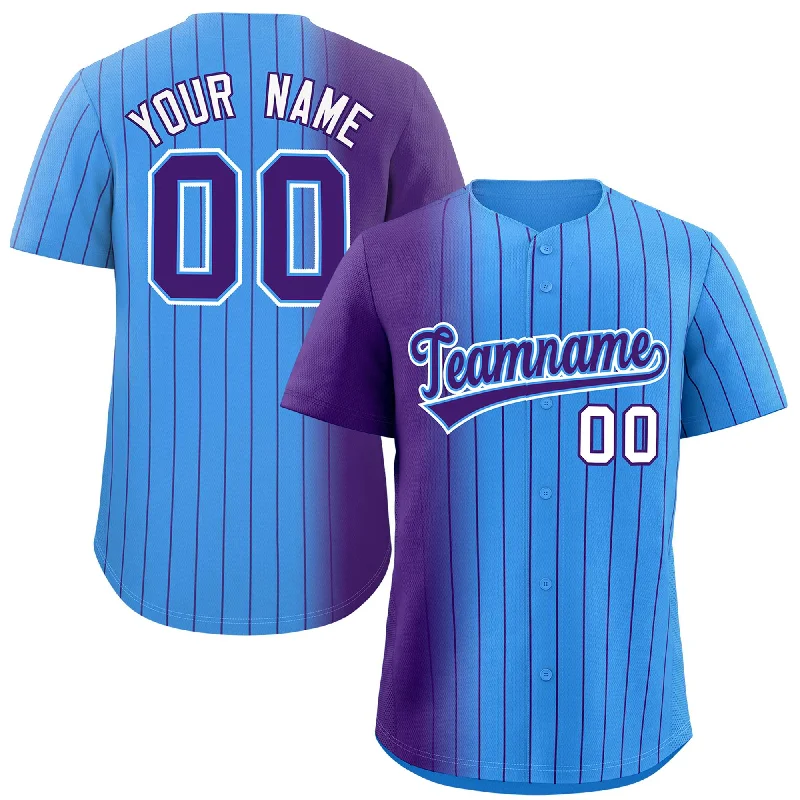 Custom Baseball Jerseys For Event Promotion-Custom Powder Blue Purple Pinstripe Personalized Gradient Authentic Baseball Jersey