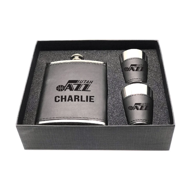 Personalized Team Mugs For Sponsorships-Utah Jazz Personalized Shot and Flask Set