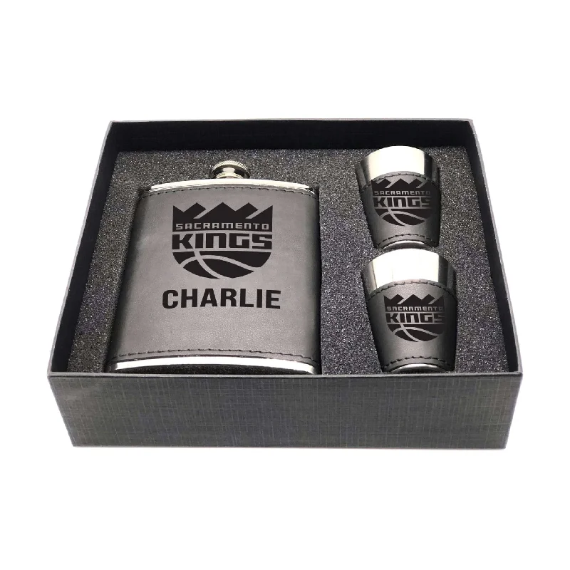 Custom Team Mugs For Competitions-Sacramento Kings Personalized Shot and Flask Set