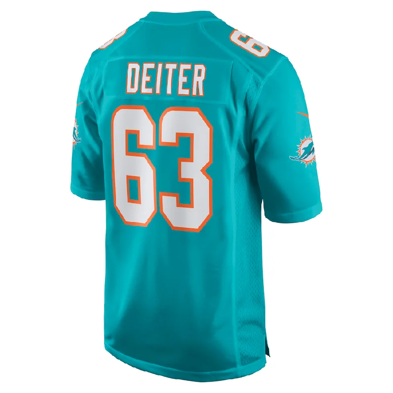 Rugby Jerseys For Competitions and Tournaments-M.Dolphins #63 Michael Deiter Aqua Game Jersey Stitched American Football Jerseys