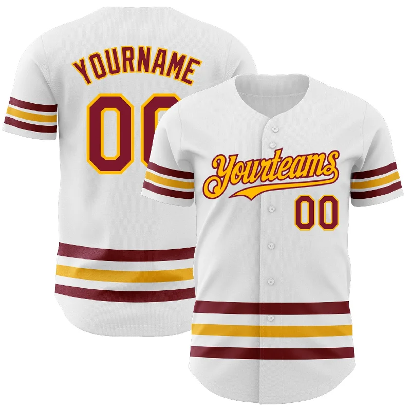 Custom Baseball Jerseys For Sports Camps-Custom White Crimson-Gold Line Authentic Baseball Jersey