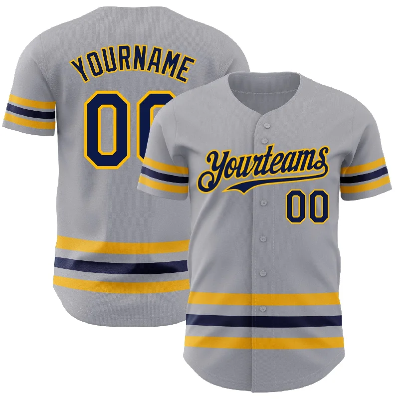 Personalized Baseball Jerseys For Charitable Causes-Custom Gray Navy-Gold Line Authentic Baseball Jersey