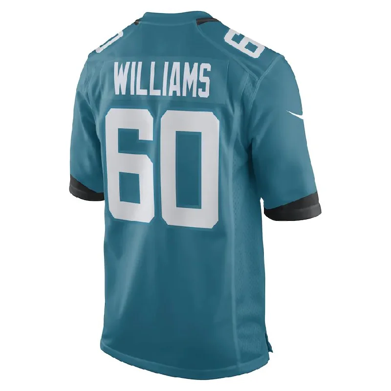 Custom Rugby Jerseys For Weekend Leagues-J.Jaguars #60 Darryl Williams Teal Game Player Jersey Stitched American Football Jerseys