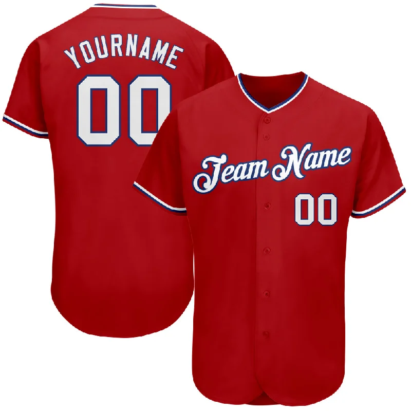 Custom Baseball Jerseys With Player Personalization-Custom Red White-Royal Authentic Baseball Jersey