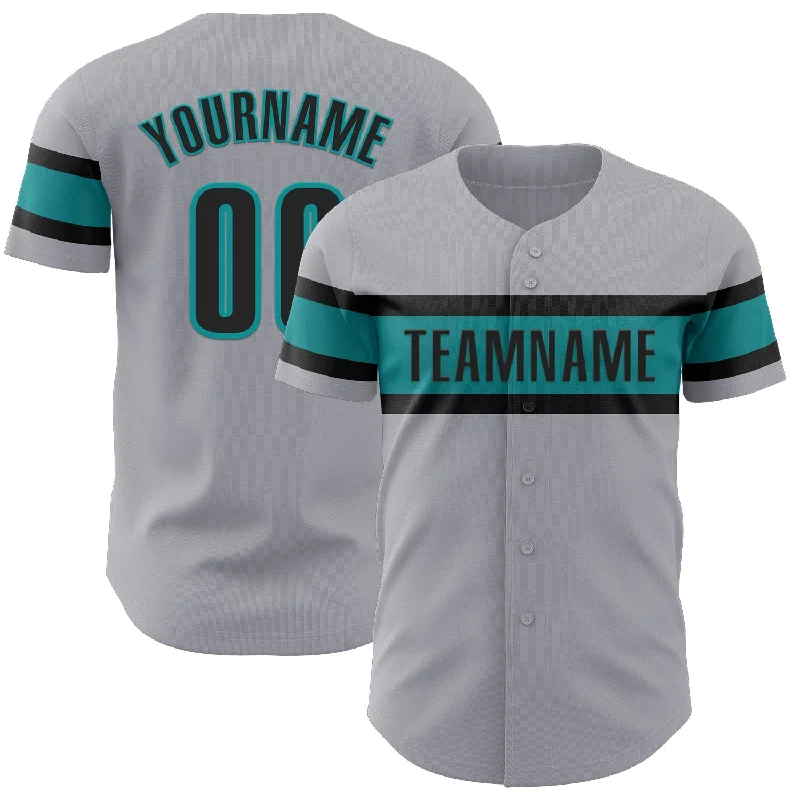 Baseball Jerseys With Bold Custom Logos-Custom Gray Black-Teal Authentic Baseball Jersey